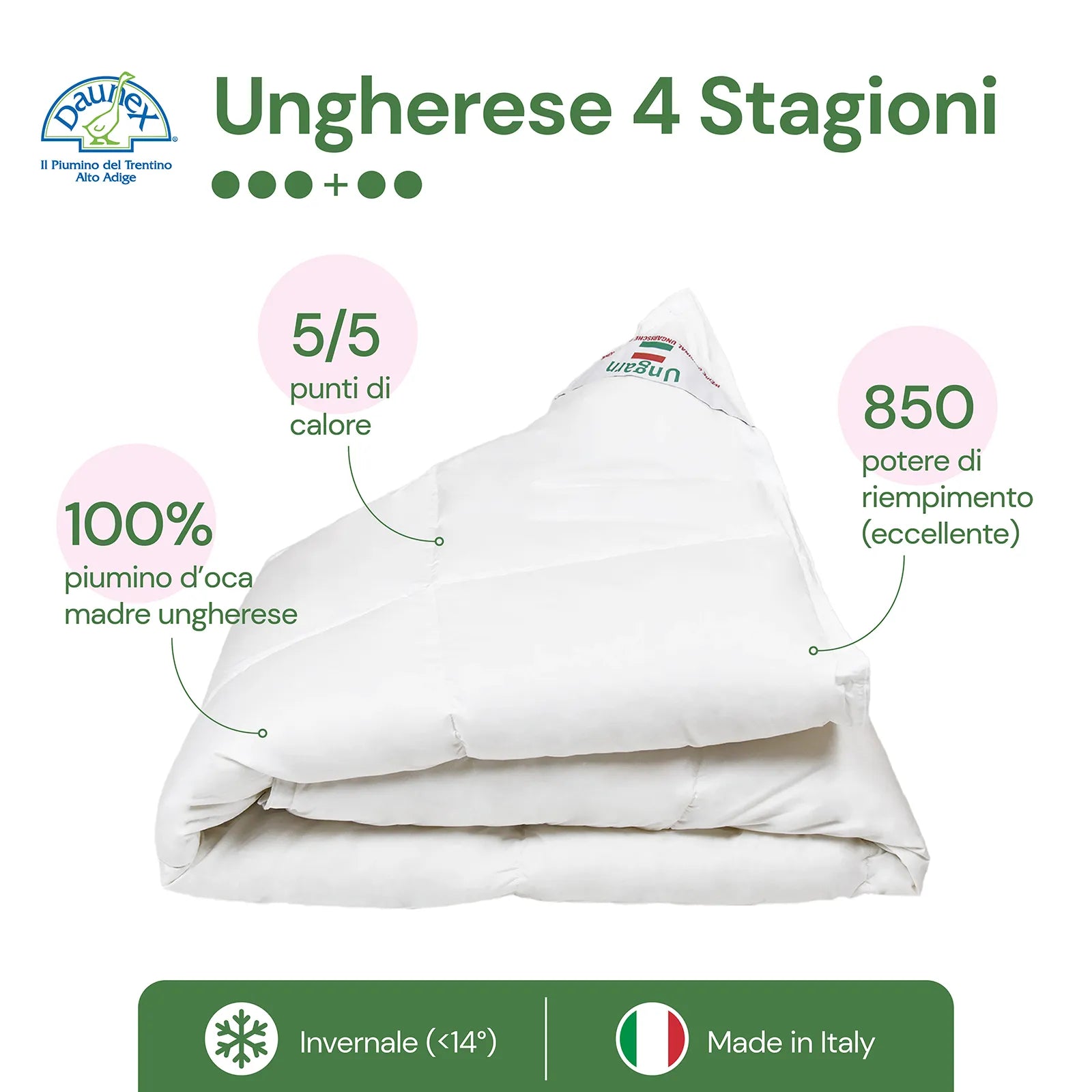 Daunex ungarisches Duo 4-Jahreszeiten-Gänsedaunendecke