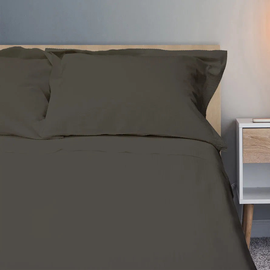 Completo lenzuola no stiro 100% cotone Seersucker Daunex colore tortora - Home Loves