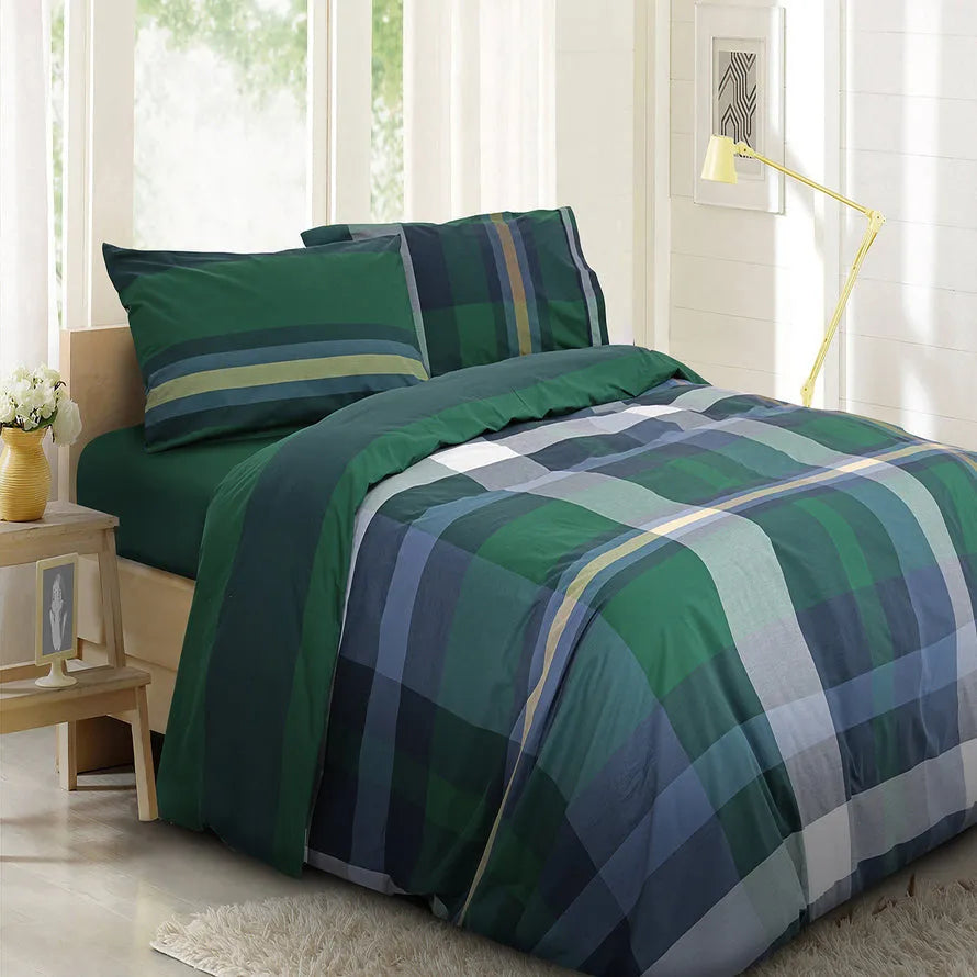 Parure copripiumino double face 100% cotone Daunex Aberdeen colore verde - Home Loves