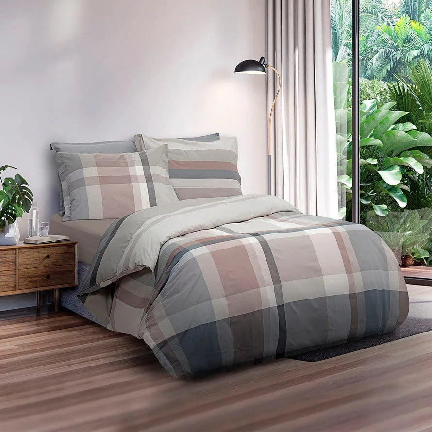 Parure copripiumino double face 100% cotone Daunex Lancaster colore grigio - Home Loves