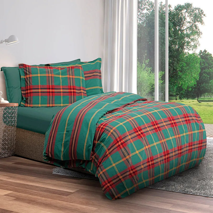 Parure copripiumino double face 100% cotone Daunex Newcastle colore verde - Home Loves