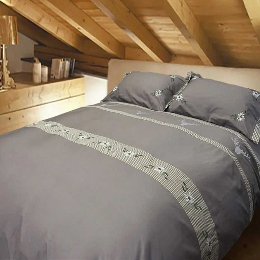 Parure copripiumino in puro cotone Daunex chalet Swiss colore grigio - Home Loves