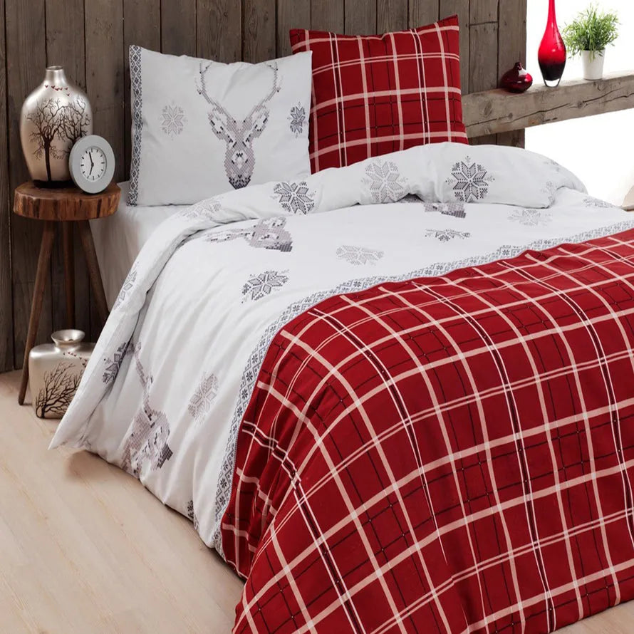 Parure copripiumino piazza e mezza Daunex in puro cotone, Verney colore rosso - Home Loves