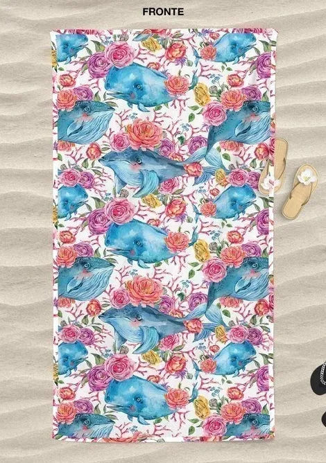 Telo mare doubleface Daunex misura 100 x 170 cm fantasia blue-whale - Home Loves