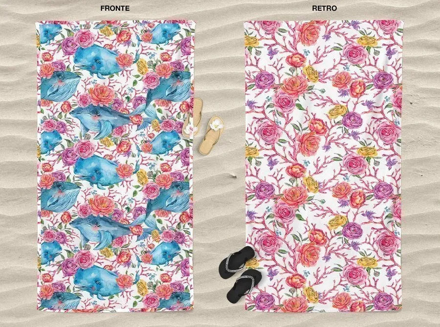 Telo mare doubleface Daunex misura 100 x 170 cm fantasia blue-whale - Home Loves