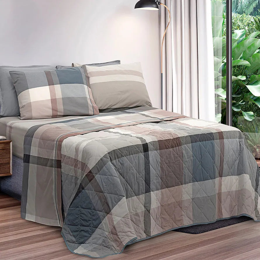 Completo lenzuola Daunex in percalle tinto in filo Lancaster multicolore - Home Loves