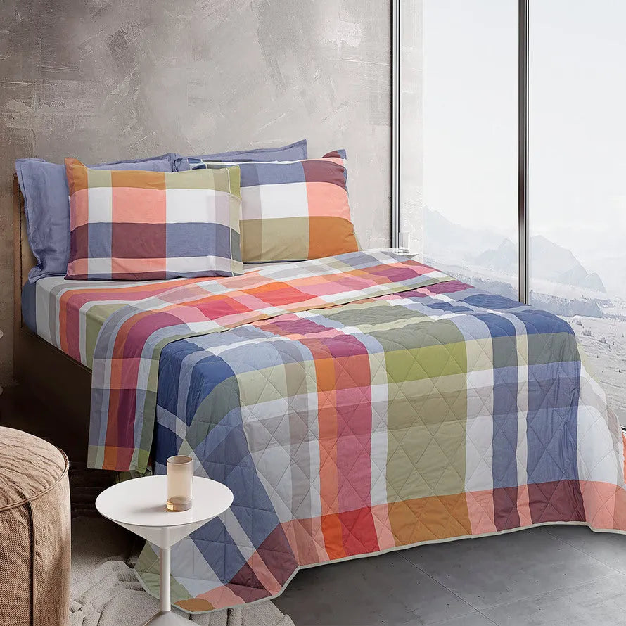 Completo lenzuola Daunex in percalle tinto in filo Manchester multicolore - Home Loves