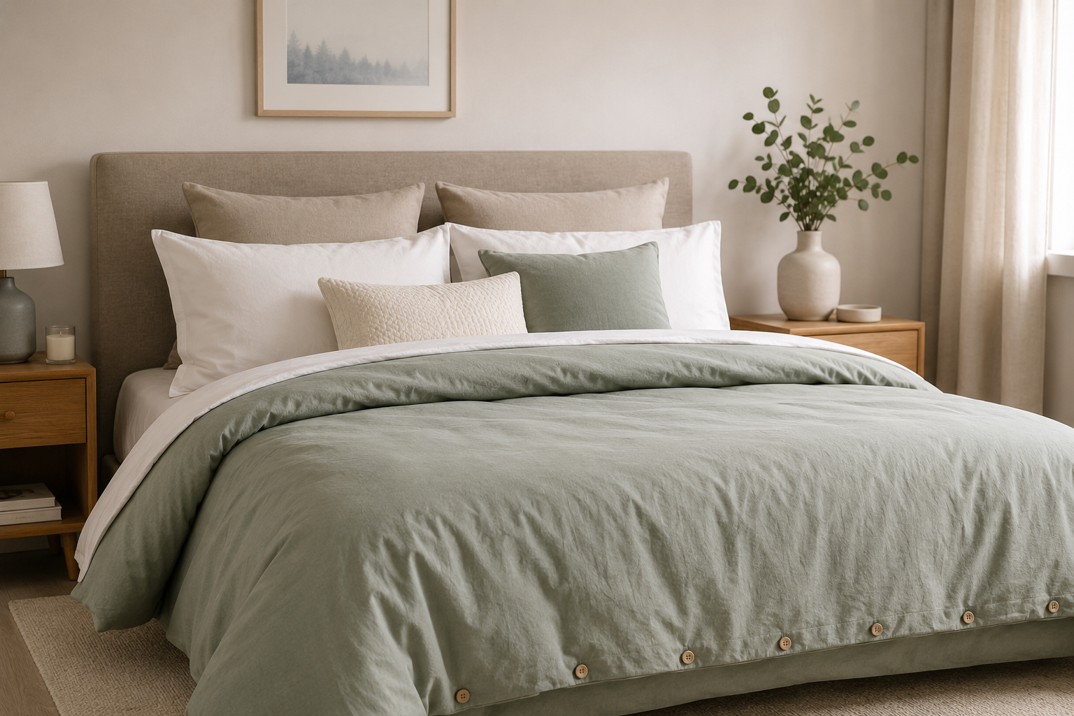 Letto moderno con copripiumino perfettamente adattato al piumino, esempio di vestibilità corretta | HomeLoves
