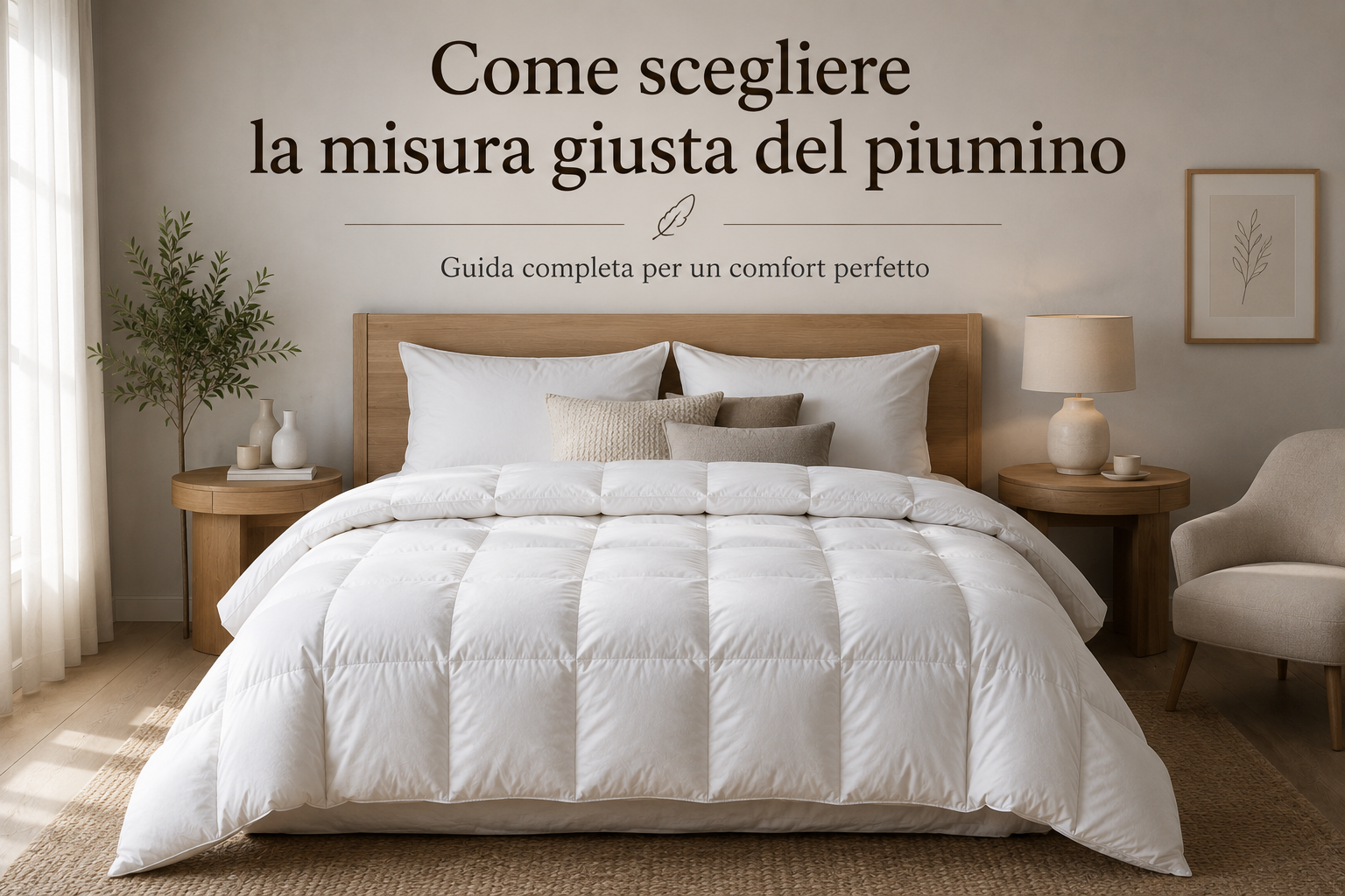 Letto matrimoniale con piumino perfettamente proporzionato al materasso, guida alla scelta della misura del piumino | HomeLoves
