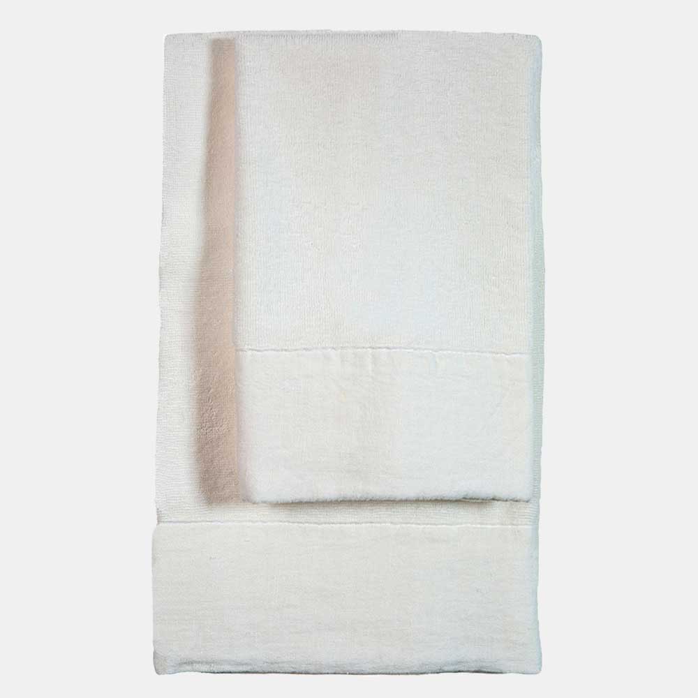 Set asciugamani viso e ospite in spugna bordo in lino made in italy