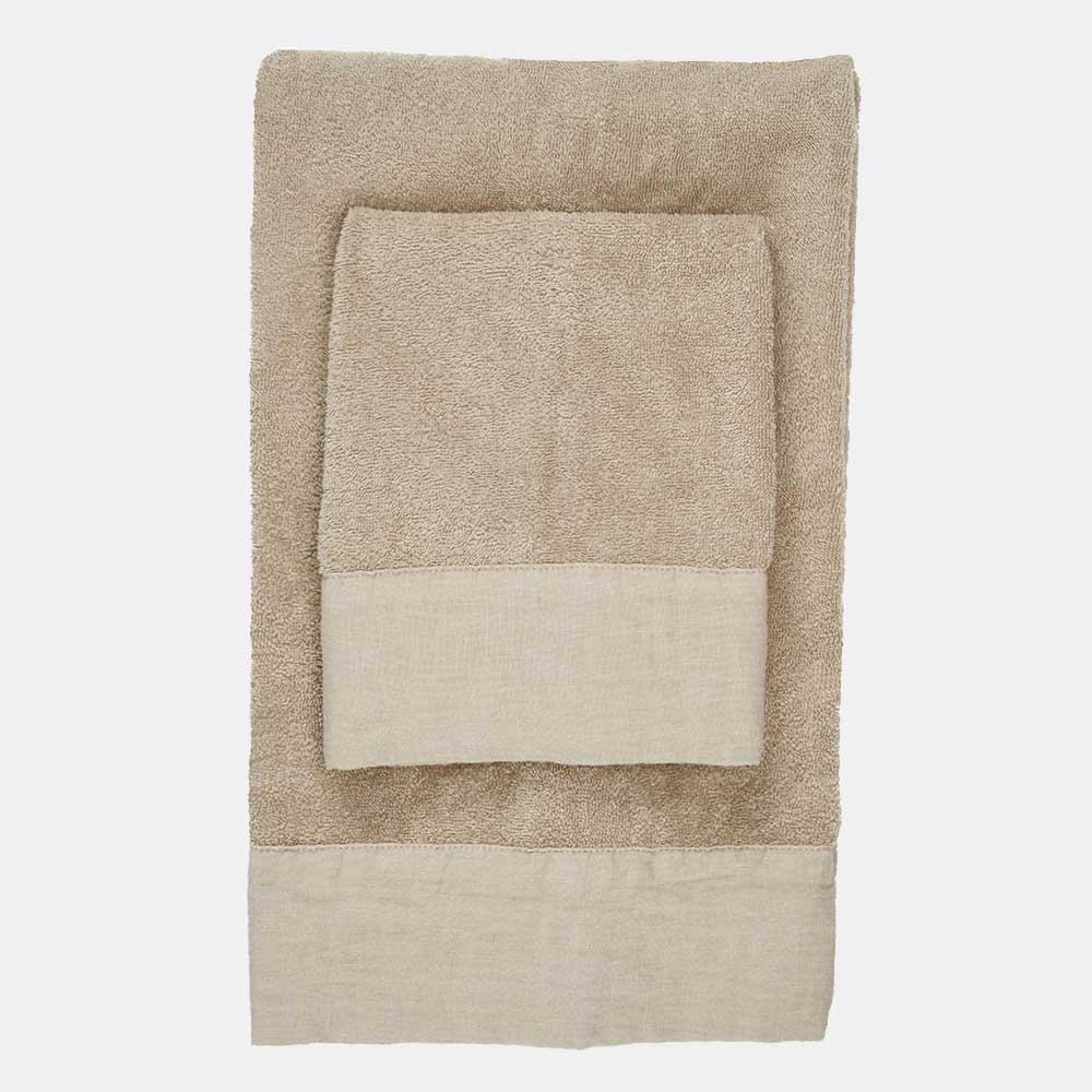 Set asciugamani viso e ospite in spugna bordo in lino made in italy