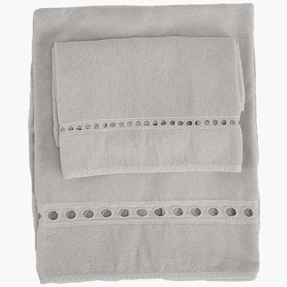 Set asciugamani viso e ospite in cotone ricamo A'jour made in italy