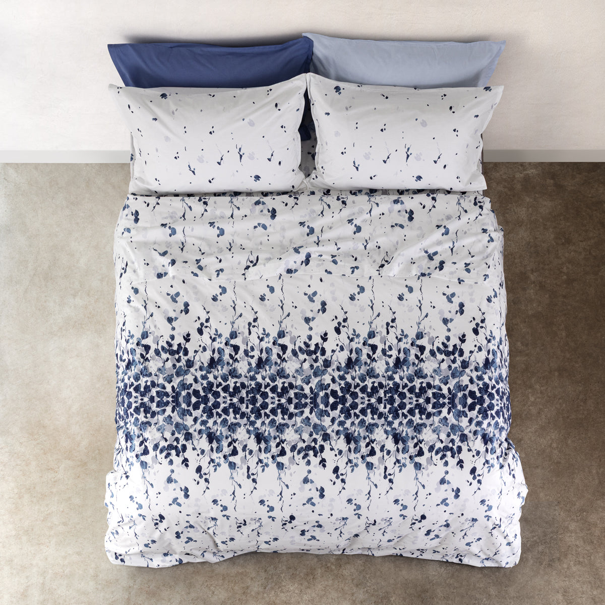 Completo Lenzuola Acquerello colore blu ambientata