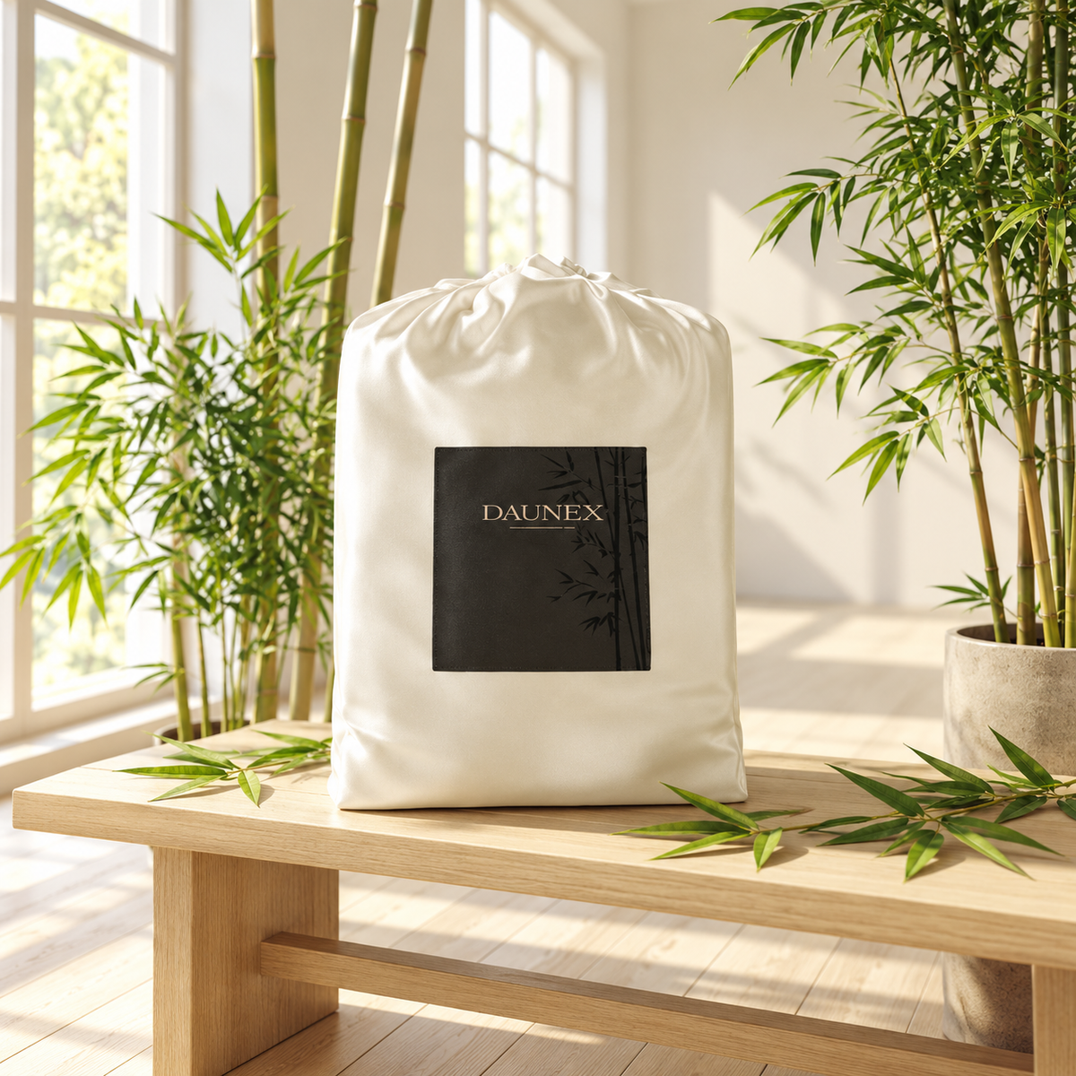 Completo Lenzuola Matrimoniale in Bamboo Pure borsa avorio