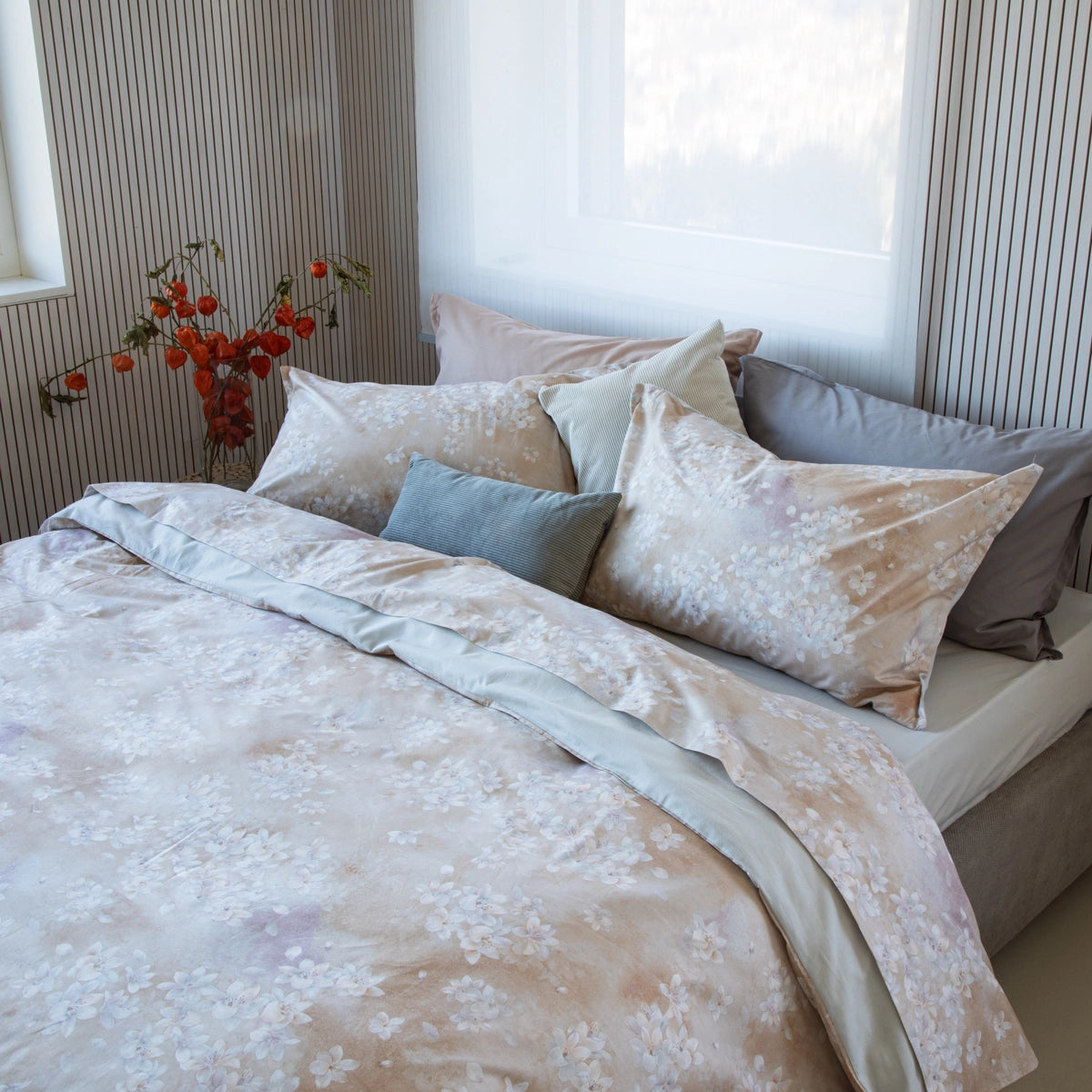 Completo lenzuola in Caldo Cotone Flanella Premium Double-Face ambientata colore corda