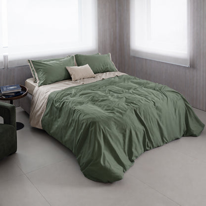 Completo lenzuola in caldo cotone bicolore Armonia verde