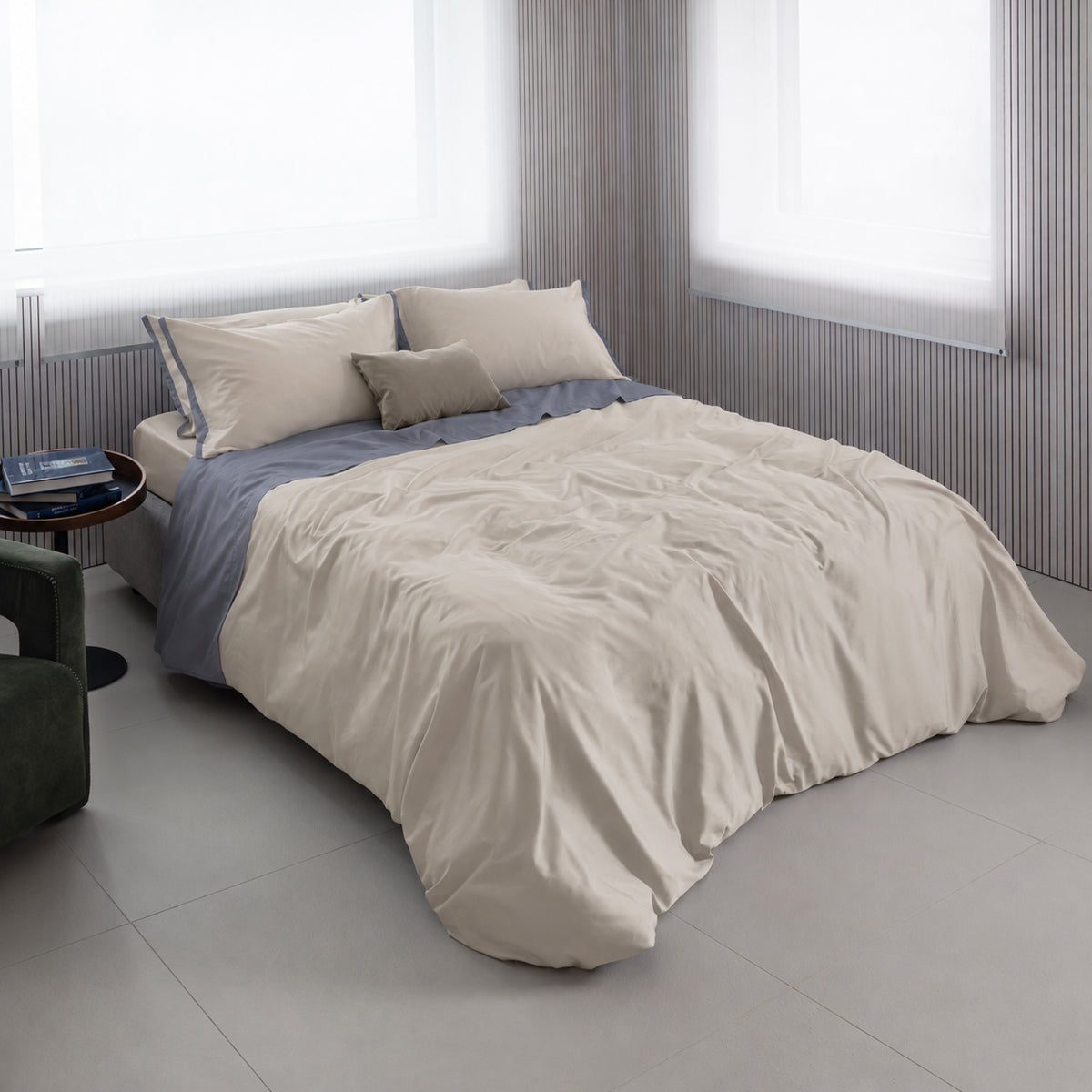 Completo lenzuola in caldo cotone bicolore Armonia greige