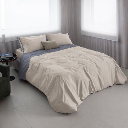 Completo lenzuola in caldo cotone bicolore Armonia greige