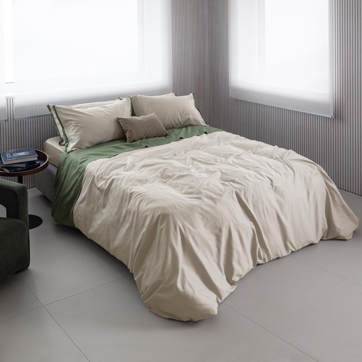 Completo lenzuola in caldo cotone bicolore Armonia naturale