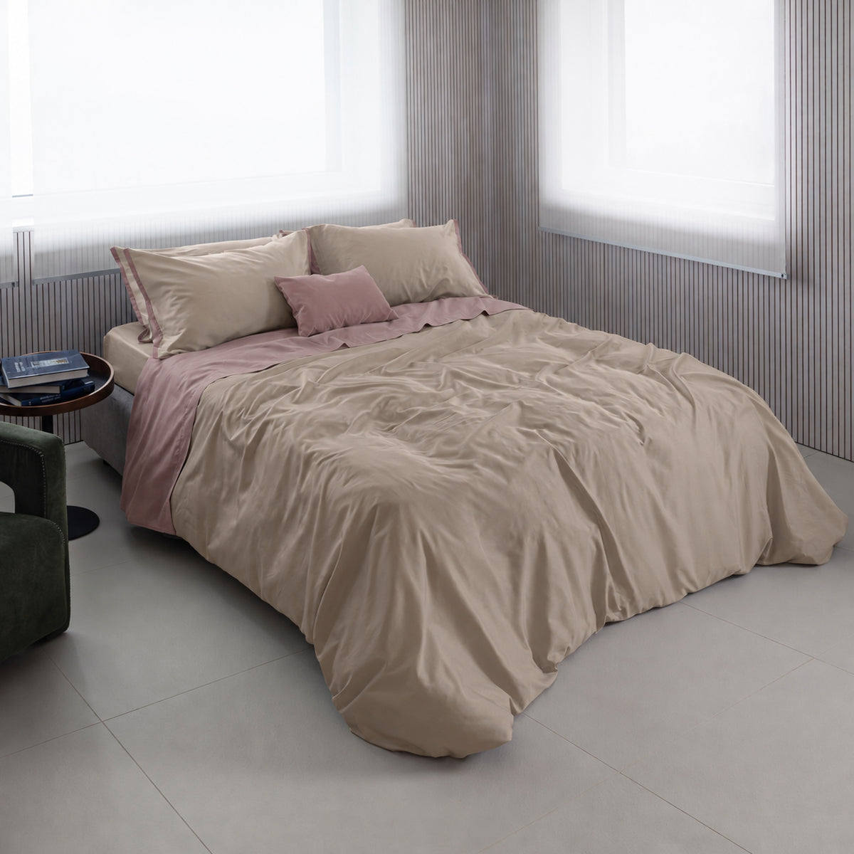 Completo lenzuola in caldo cotone bicolore Armonia stone