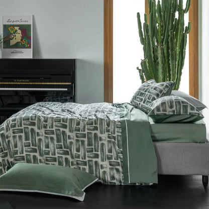 Completo lenzuola in raso di puro cotone stampa digitale, Greg - Home Loves