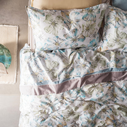 Completo lenzuola matrimoniale in Raso Miranda ambientata1 colore pietra