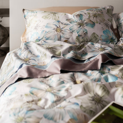 Completo lenzuola matrimoniale in Raso Miranda ambientata colore pietra