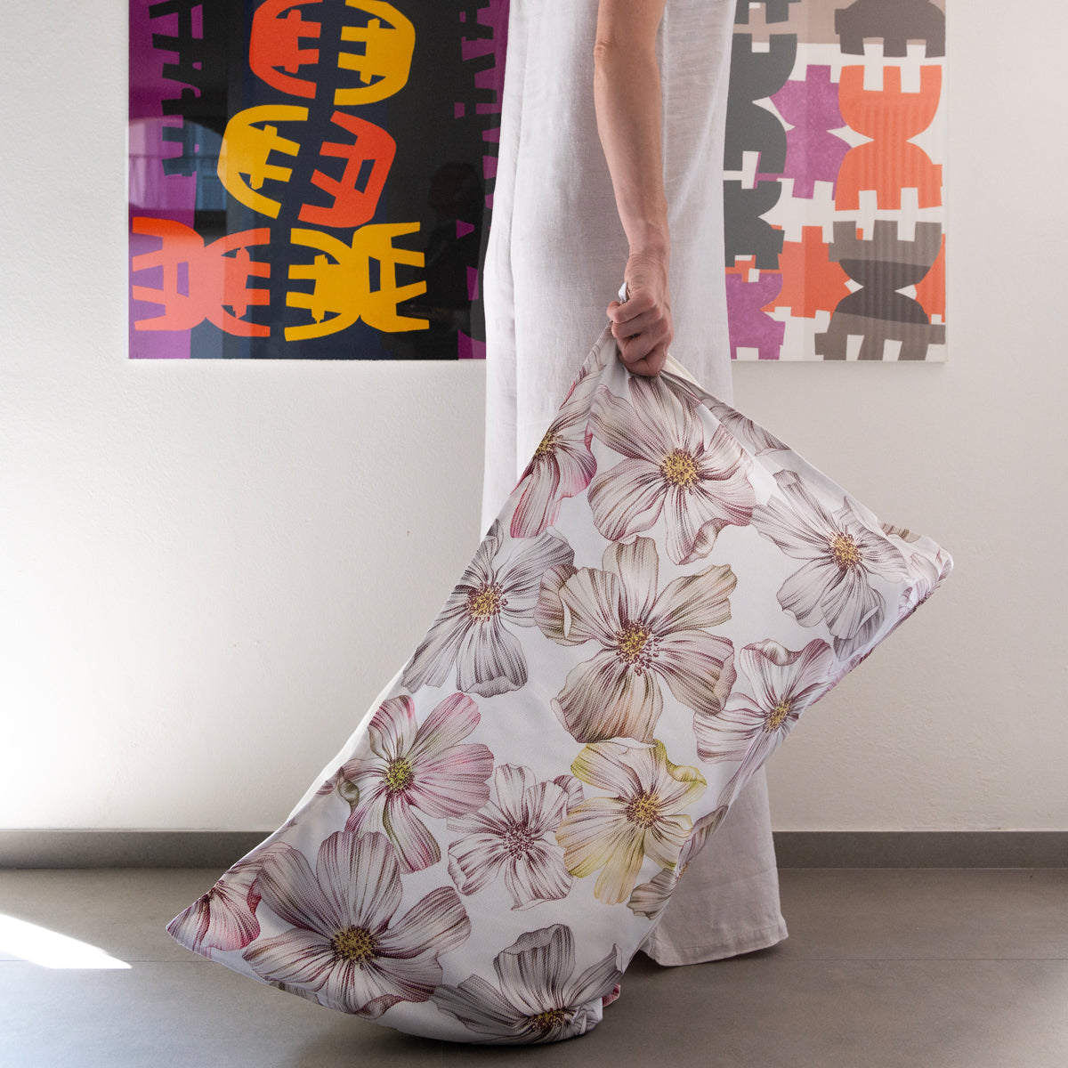 Completo lenzuola matrimoniale in Raso Miranda modella colore lino