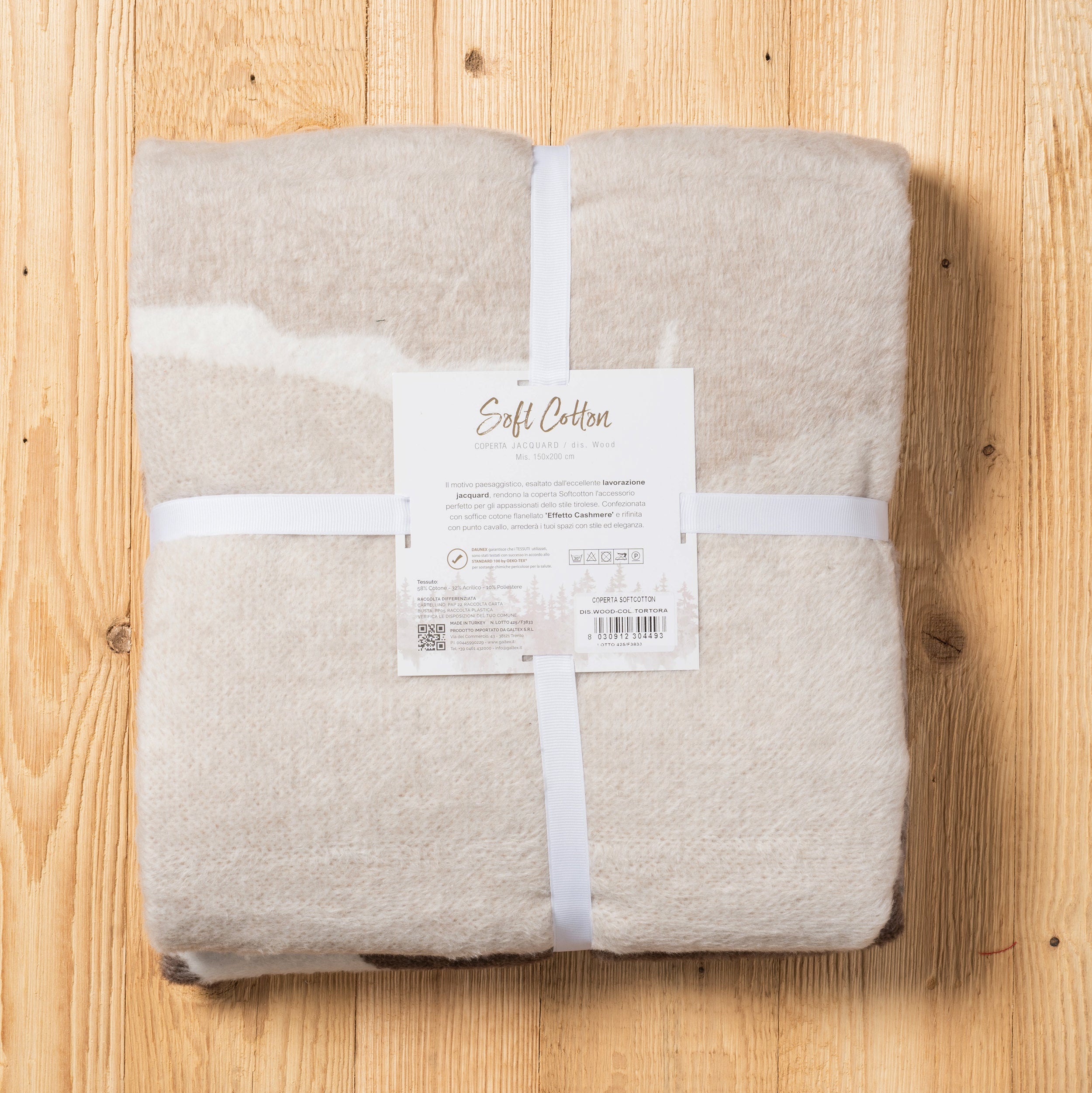 Coperta Softcotton Wood colore tortora retro