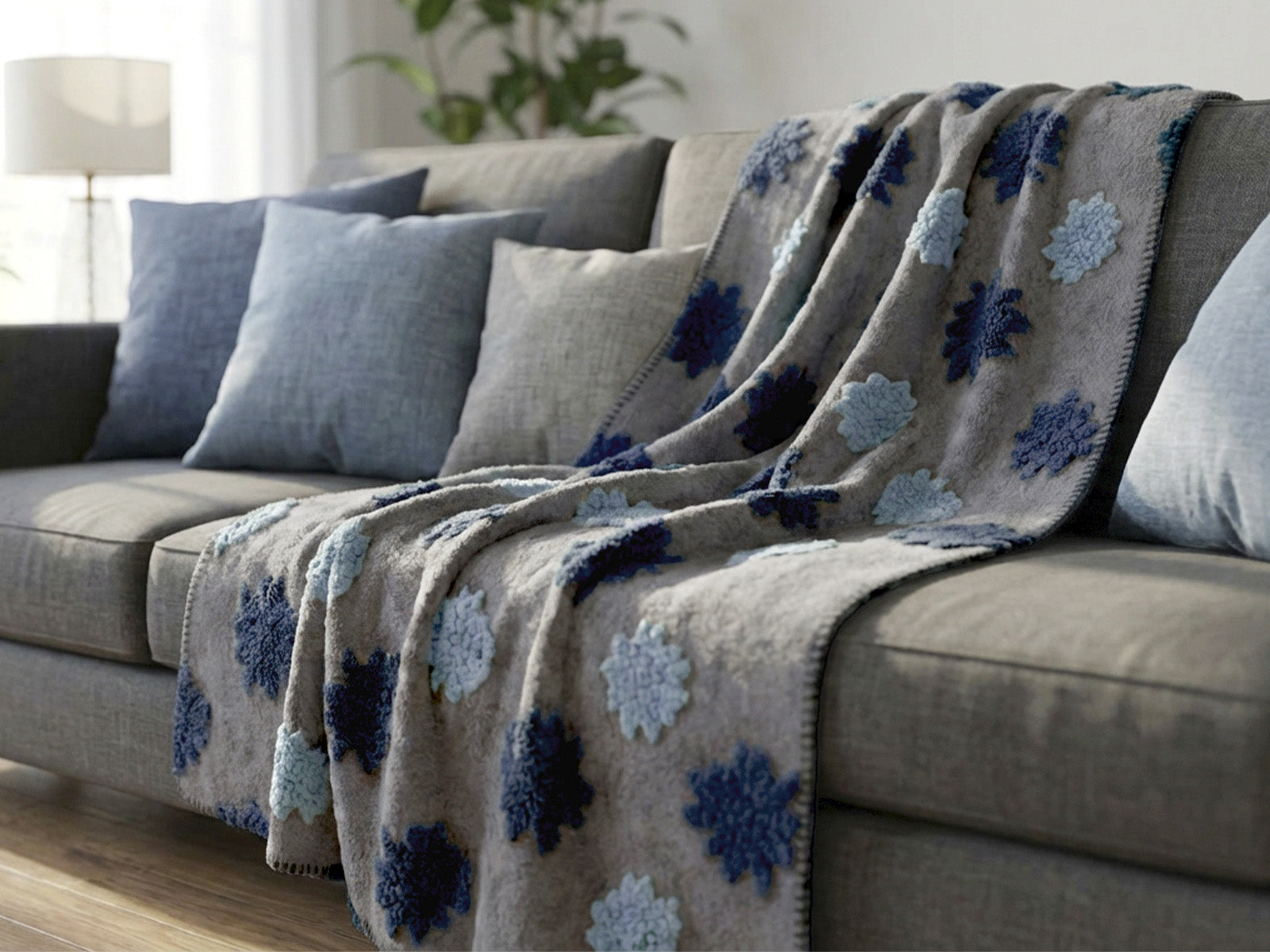 Coperta in Lana Cotta Fiore Alpino colore blu