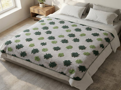 Coperta in Lana Cotta Fiore Alpino colore verde