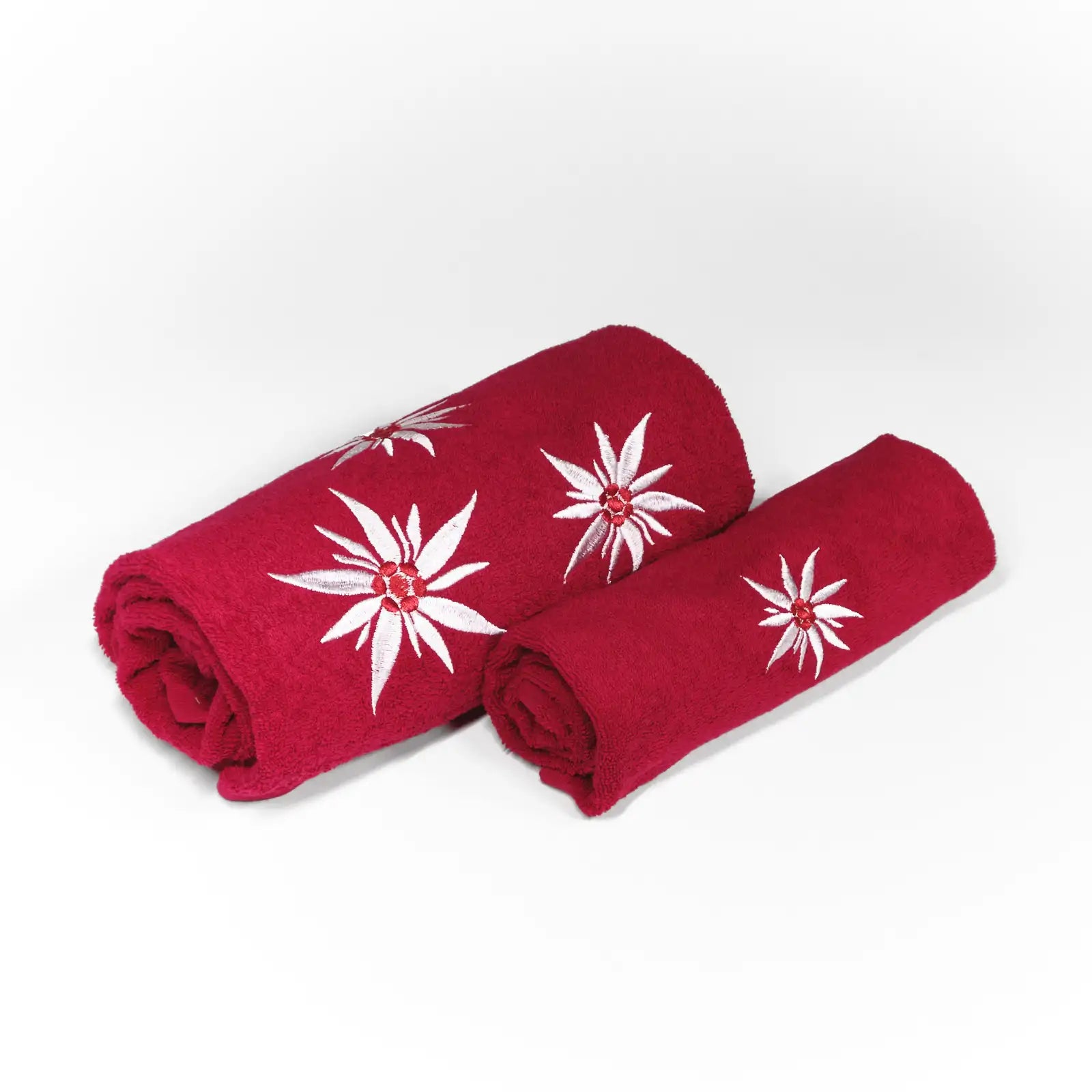 Coppia di asciugamani ricamata Daunex disegno Edelweiss bordeaux