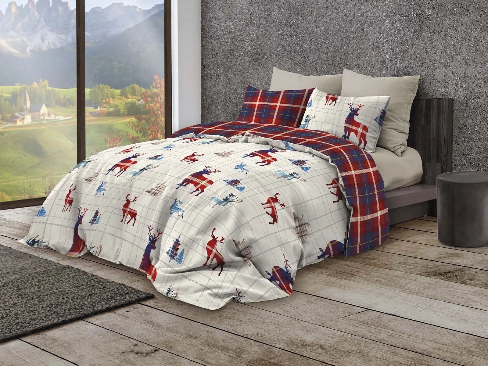 Parure copripiumino infinity in puro cotone Daunex, Alpino colore beige-rosso - Home Loves
