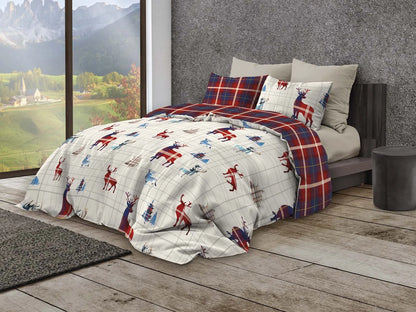 Parure copripiumino infinity in puro cotone Daunex, Alpino colore beige-rosso - Home Loves