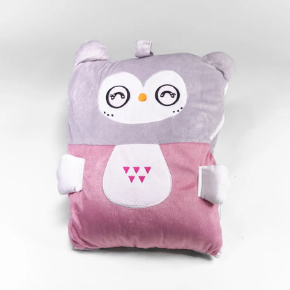 Sehr weiche Decke mit Zaza-Babyrucksack in rosa-grauer Farbe