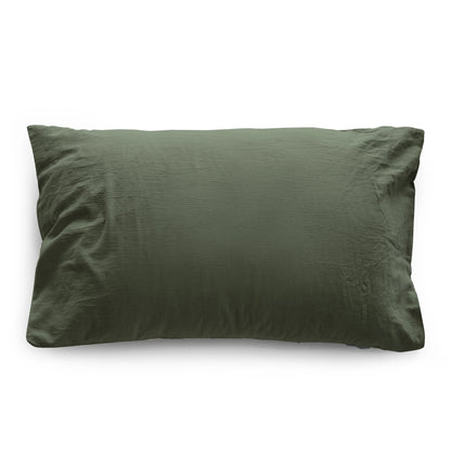 Federa in raso di puro cotone stone-washed effetto no stiro, block 58 colore verde-cedro frontale