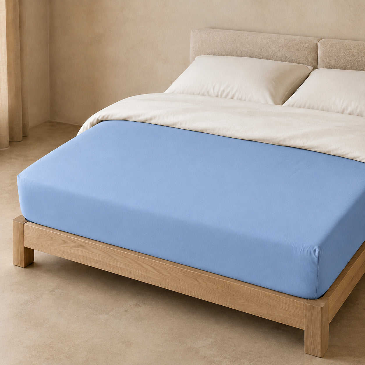 Lenzuolo con angoli in percalle Aura azzurro polvere