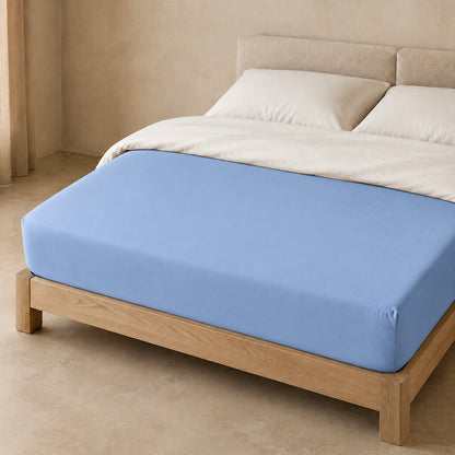 Lenzuolo con angoli in percalle Aura azzurro polvere