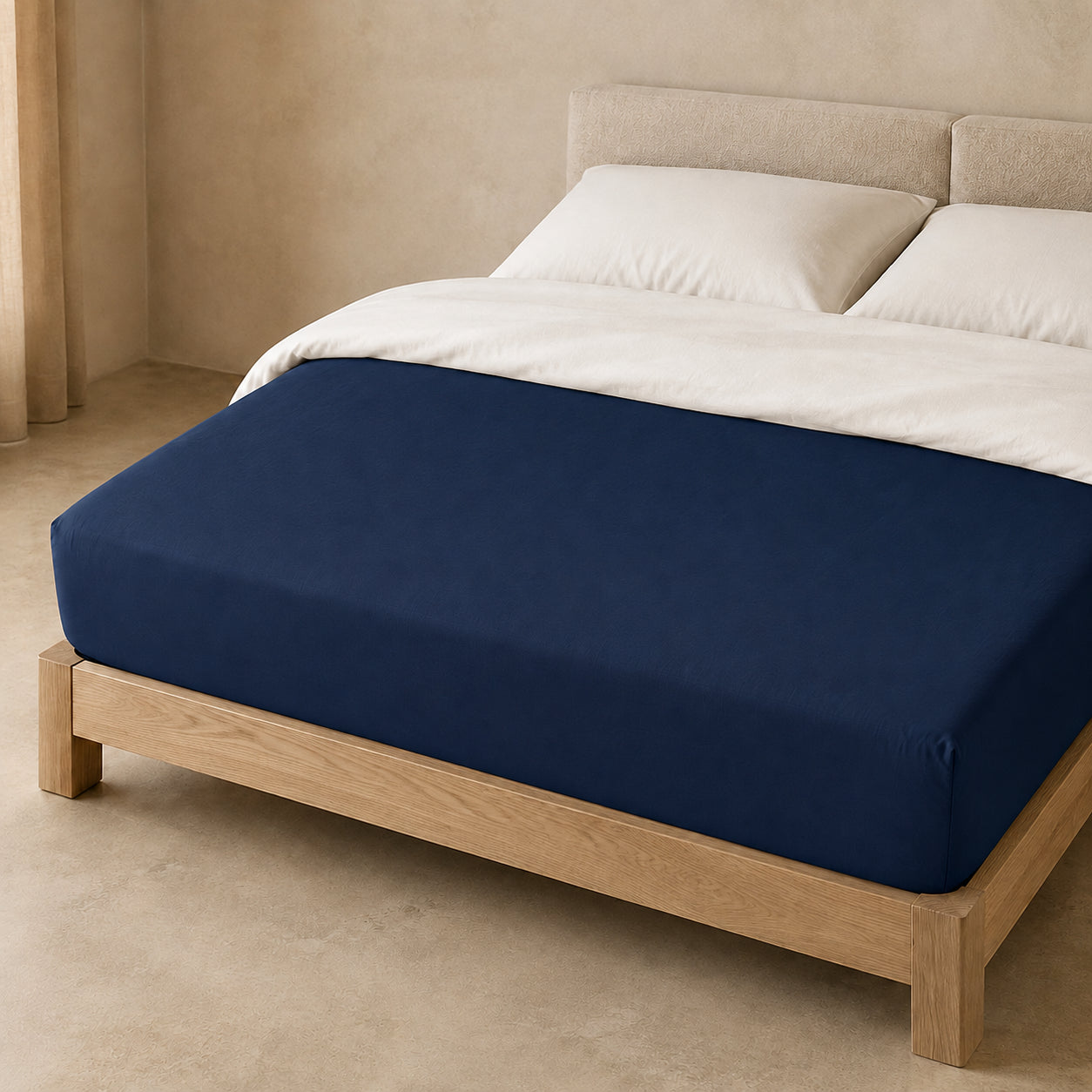 Lenzuolo con angoli in percalle Aura blu navy