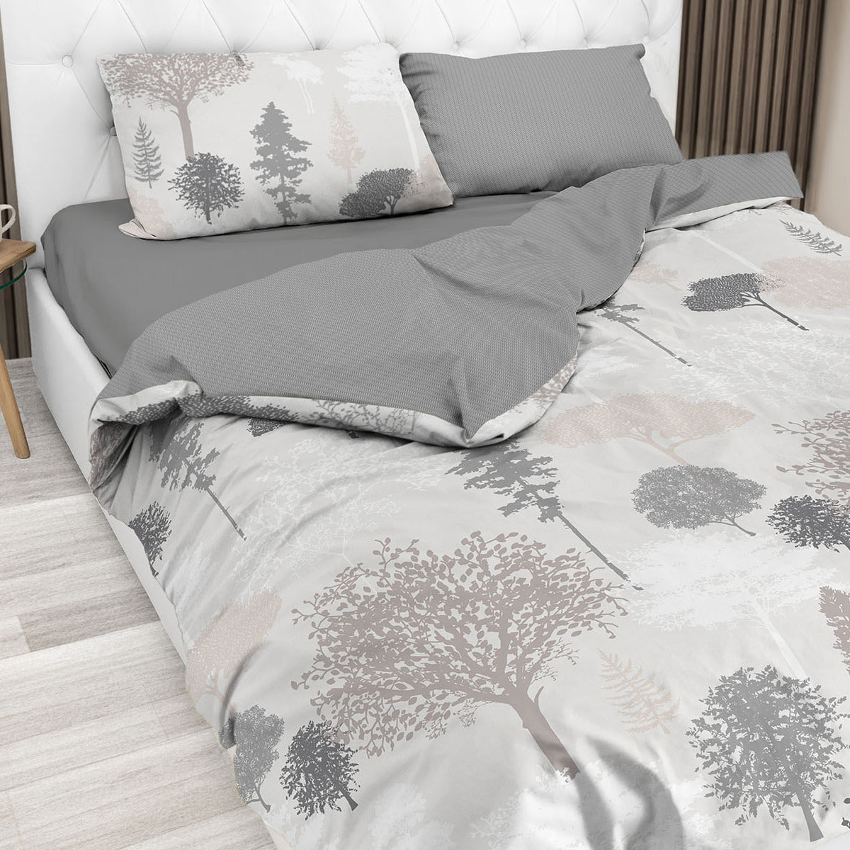 Parure copripiumino Botanique in 100% cotone Daunex colore grigio