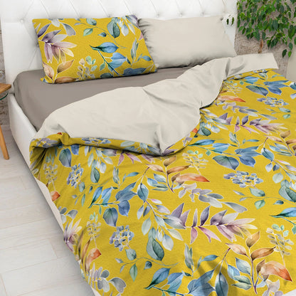 Parure copripiumino Foliage in 100% cotone Daunex colore giallo ocra