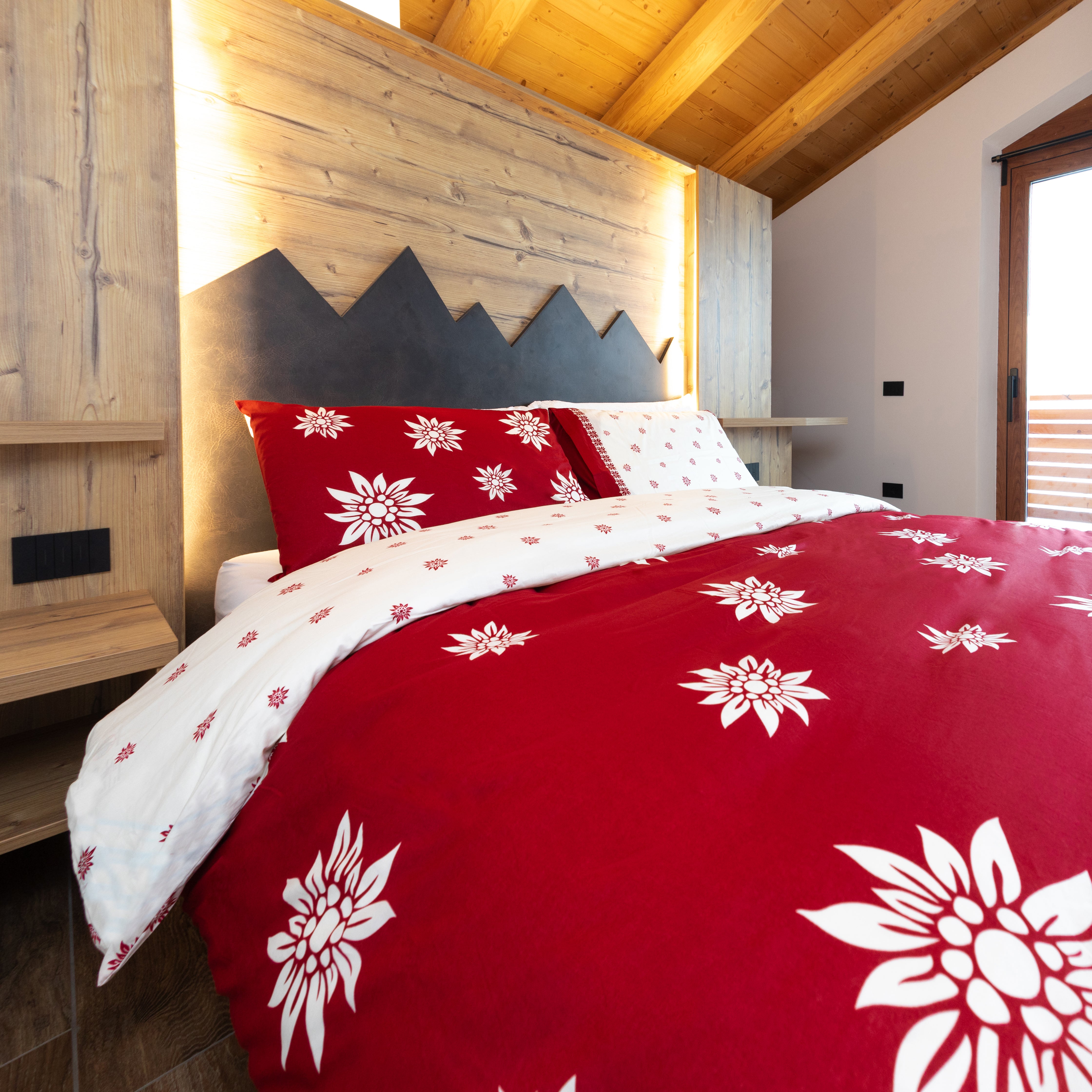 Parure copripiumino in puro cotone Daunex, Braies colore rosso dettaglio