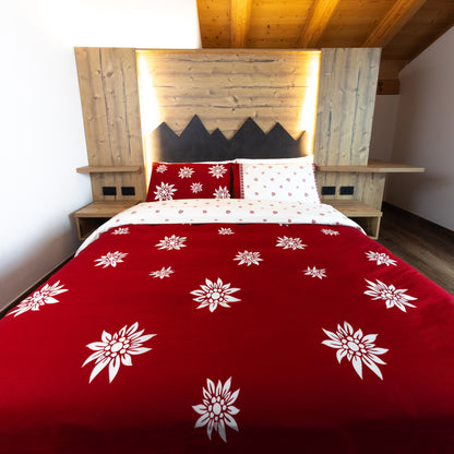 Parure copripiumino in puro cotone Daunex, Braies colore rosso letto frontale