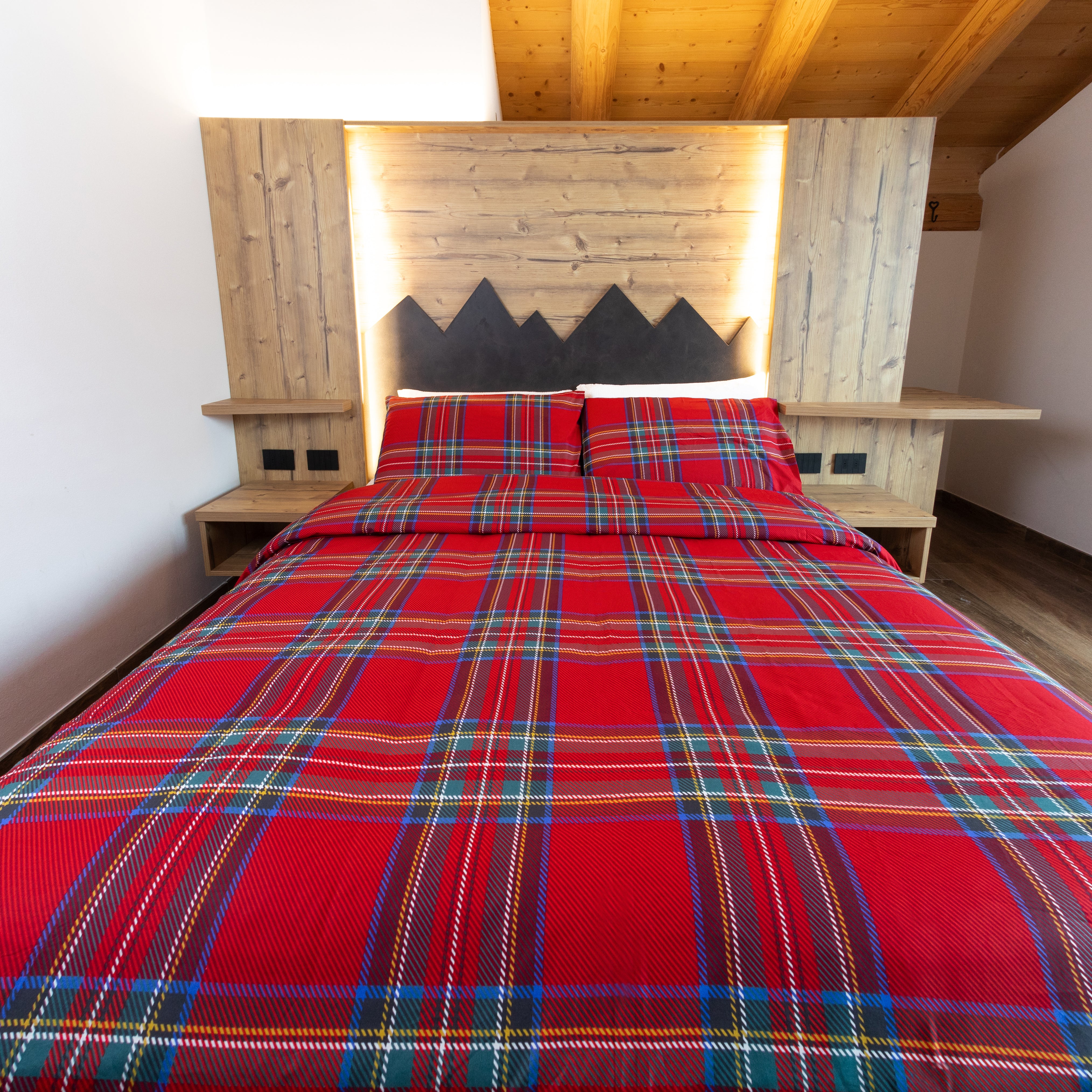 Parure copripiumino in puro cotone Daunex, Tartan letto frontale