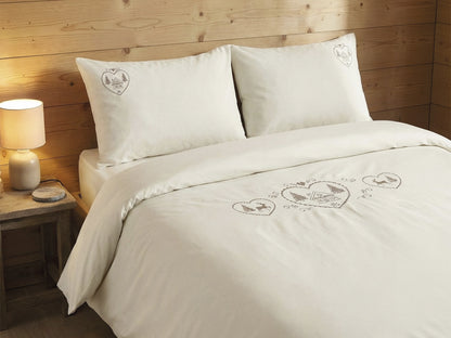 Parure copripiumino in puro cotone ricamato Daunex, Merano colore beige