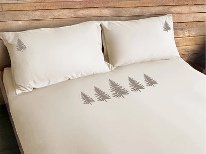 Parure copripiumino in puro cotone ricamato Daunex, Tree colore beige