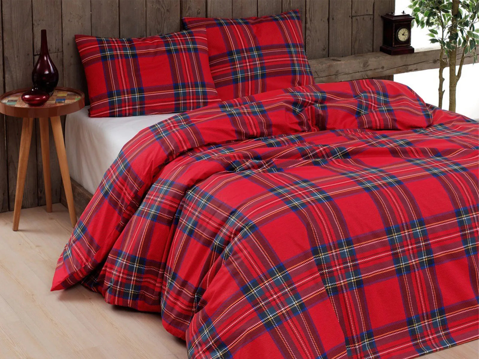 Parure copripiumino infinity in cotone flanella Daunex, Tartan colore rosso - Home Loves