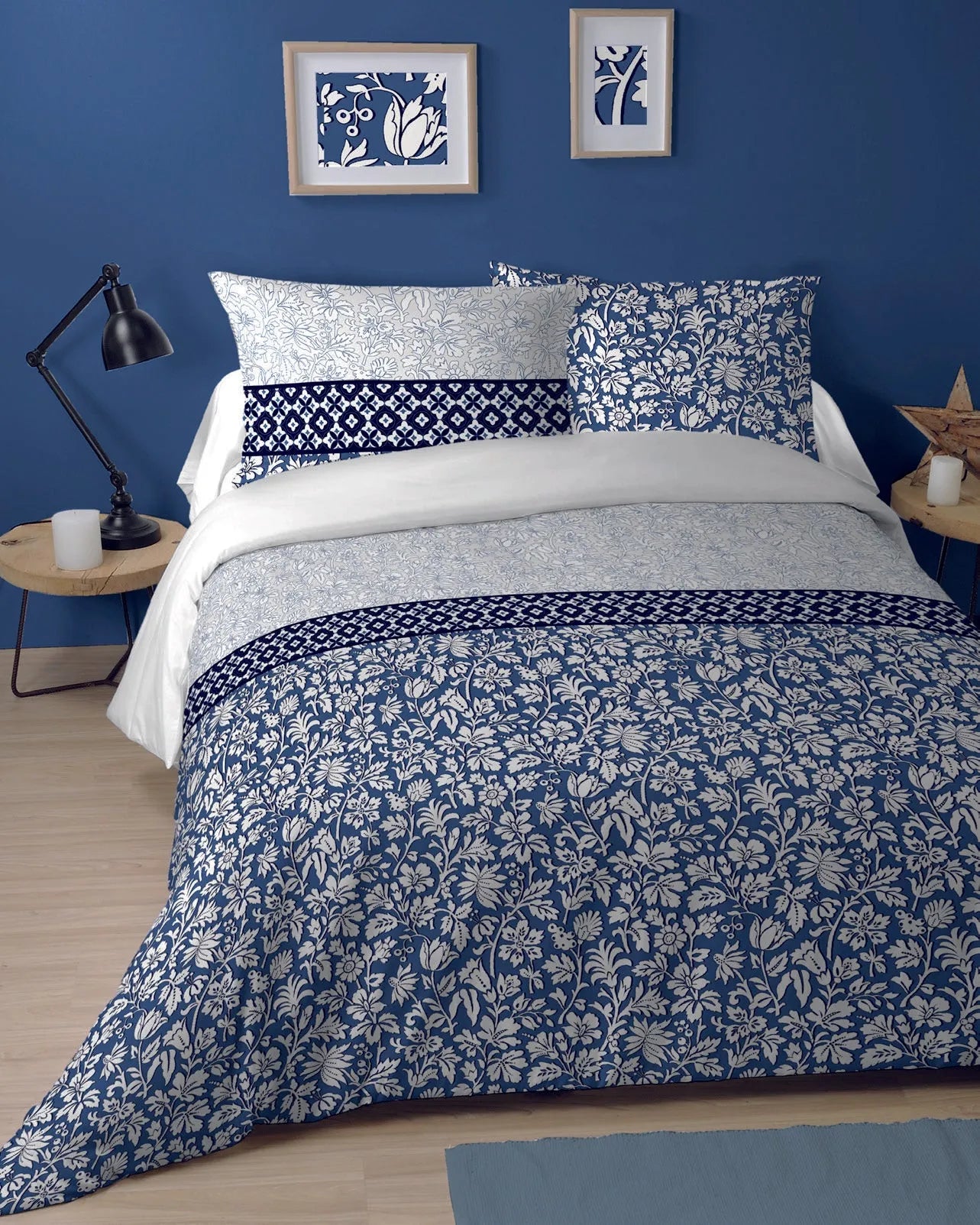 Parure copripiumino matrimoniale agathe in puro cotone colore blu - Home Loves