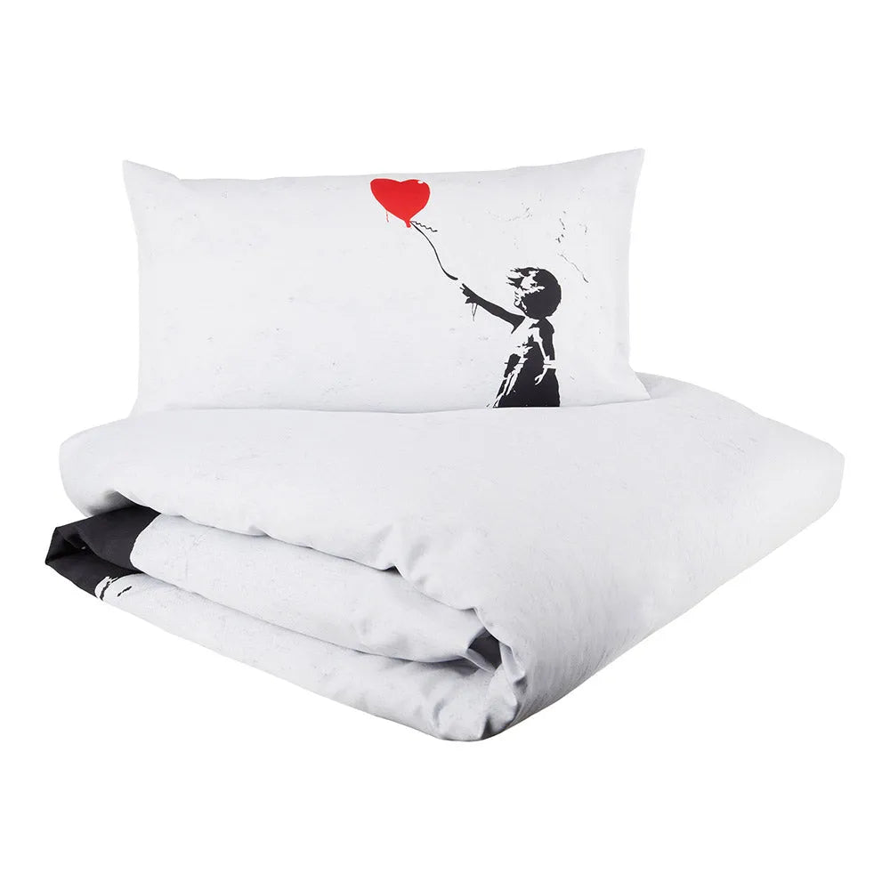 Parure copripiumino matrimoniale bambina con palloncino di banksy colore bianco-nero - Home Loves