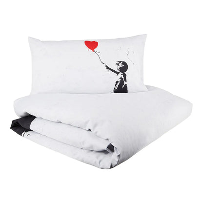 Parure copripiumino matrimoniale bambina con palloncino di banksy colore bianco-nero - Home Loves